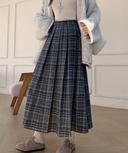 Diosfront スカート タックプリーツチェック柄スカート : ZOZOTOWN