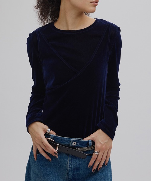 Ameri（アメリ） tシャツ CROSS LAYERED FLOCKY TULLE TOP レディース