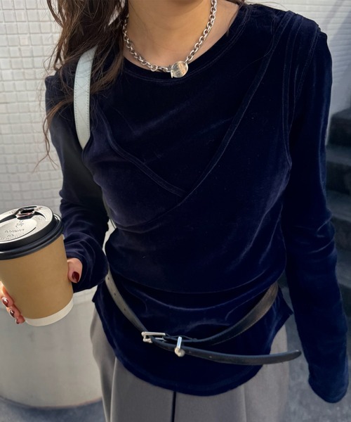 トップス Ameri CROSS LAYERED FLOCKY TULLE TOP Ameri（アメリ） tシャツ CROSS LAYERED FLOCKY TULLE TOP レディース
