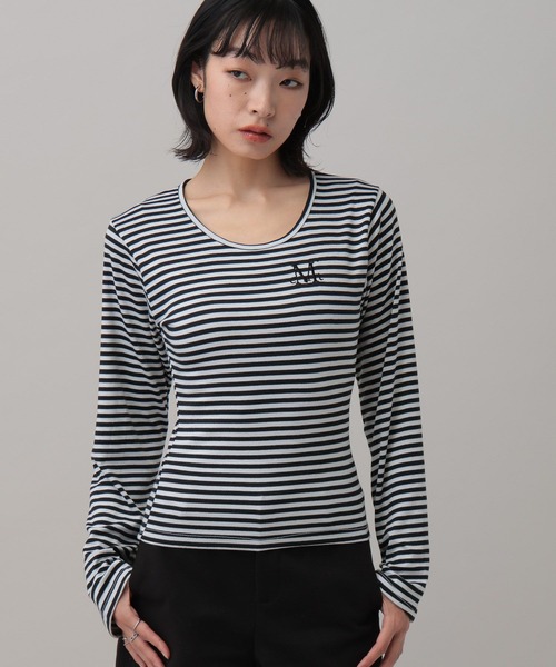 MUCENT（ムセント） tシャツ MUCENT／UネックボーダーロングスリーブT