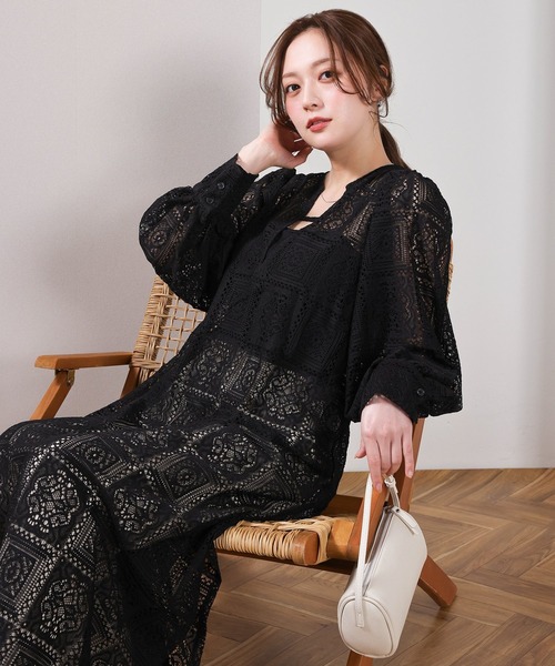 en CAnAF ワンピース 「クロシェ編み風で可愛い」ブロックレース