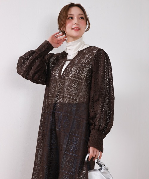 en CAnAF ワンピース 「クロシェ編み風で可愛い」ブロックレース