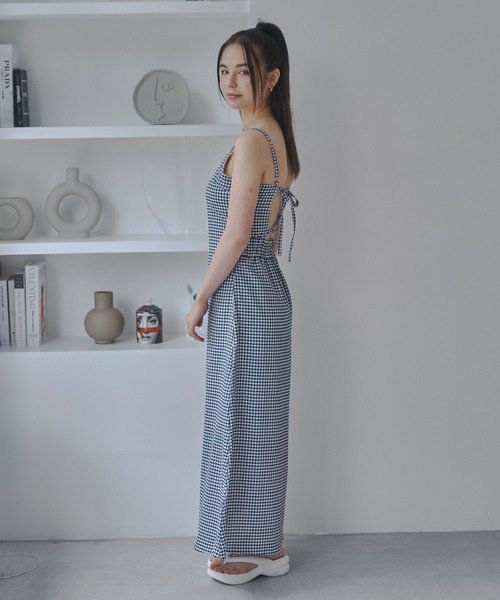 「JUST A NOON」 キャミソールワンピース FREE ネイビー レディース_画像9