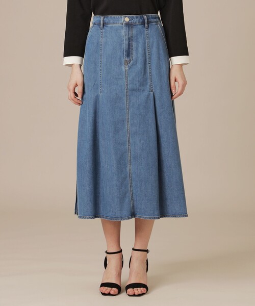 ⭐️yukiemon トランポリン刺繍　デニムロングスカート美品 デニムスカート fringe stitch denim long skirt /フリンジパターン