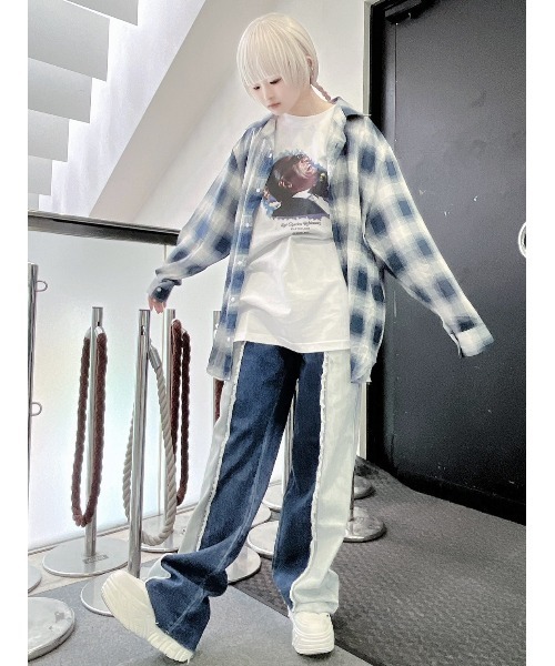 「XU」 「rough」長袖シャツ ONE SIZE ブルー メンズ_画像4