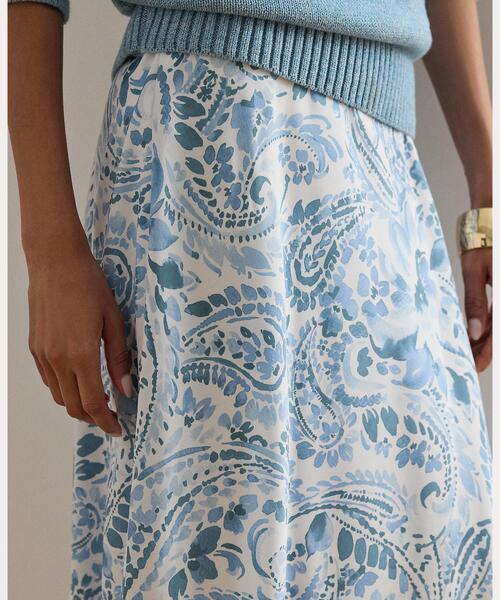 スカート ペイズリー クレープ ミディ スカートの画像