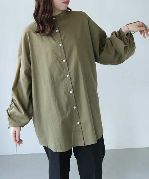 「HER CLOSET」 「SHE MO SHELLY」長袖ブラウス M カーキ レディース_画像2