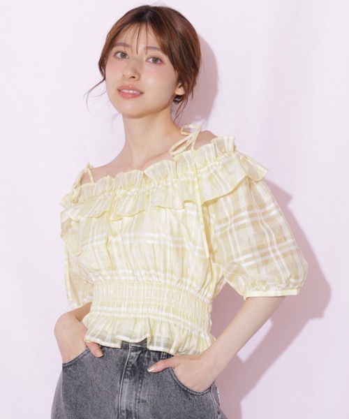 ♡F2♡2026SS♡フランキーグロウ♡フリルブラウス イエロー チェック JILL by JILL STUART（ジルバイジルスチュアート） ブラウス シャツ 夏