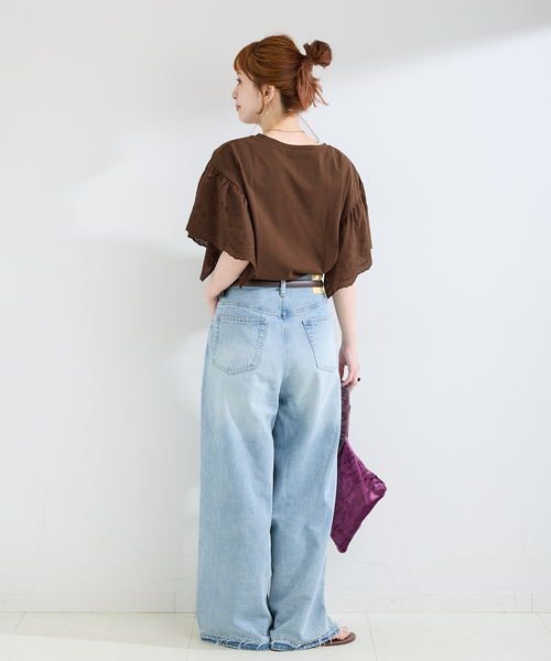tシャツ ウォッシャブル / add Function レーススリーブ天竺プルオーバー レディースの画像
