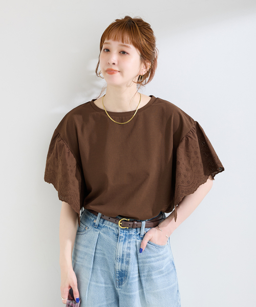 tシャツ ウォッシャブル / add Function レーススリーブ天竺プルオーバー レディースの画像