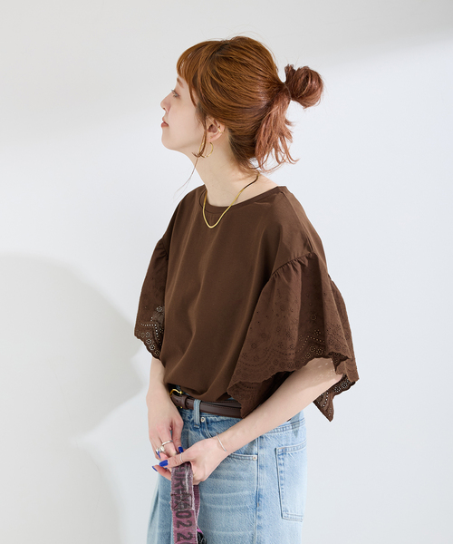 tシャツ ウォッシャブル / add Function レーススリーブ天竺プルオーバー レディースの画像