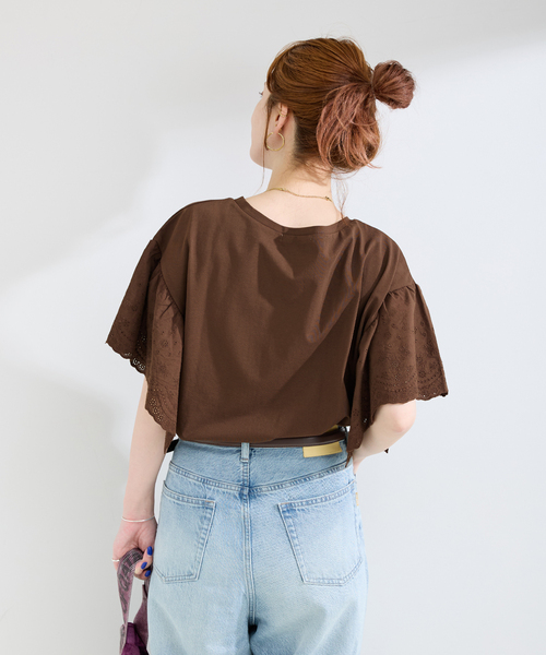 tシャツ ウォッシャブル / add Function レーススリーブ天竺プルオーバー レディースの画像