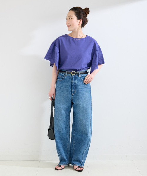 tシャツ ウォッシャブル / add Function レーススリーブ天竺プルオーバー レディースの画像