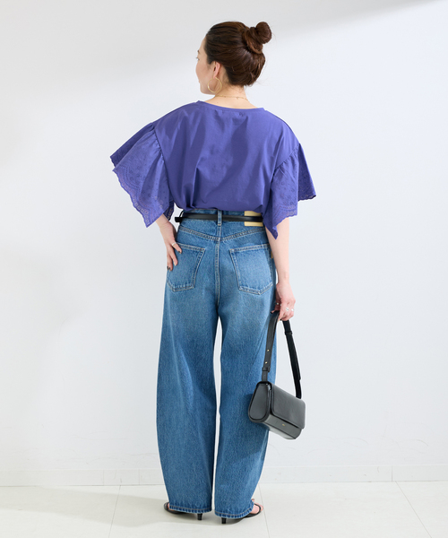 tシャツ ウォッシャブル / add Function レーススリーブ天竺プルオーバー レディースの画像