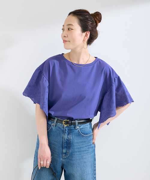 tシャツ ウォッシャブル / add Function レーススリーブ天竺プルオーバー レディースの画像