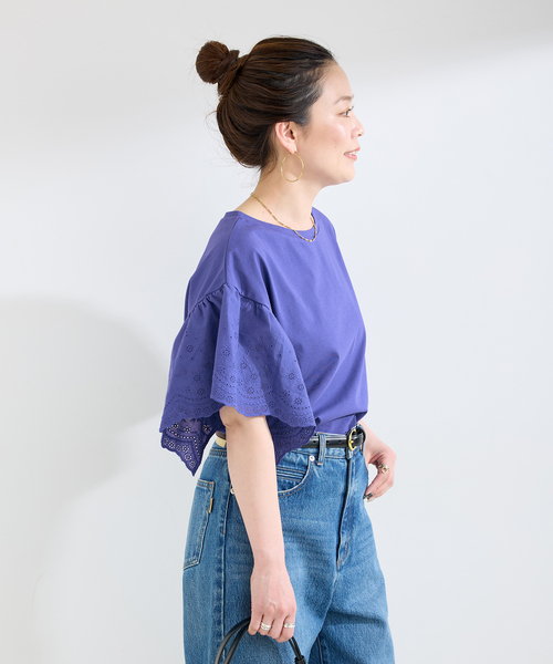 tシャツ ウォッシャブル / add Function レーススリーブ天竺プルオーバー レディースの画像