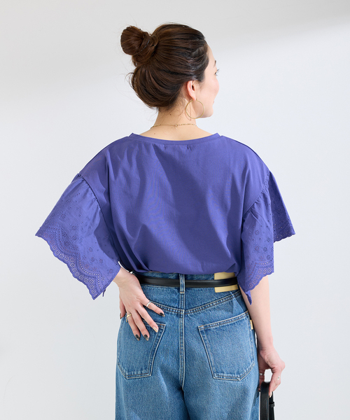 tシャツ ウォッシャブル / add Function レーススリーブ天竺プルオーバー レディースの画像