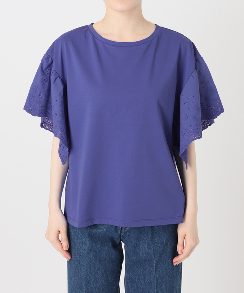tシャツ ウォッシャブル / add Function レーススリーブ天竺プルオーバー レディースの画像