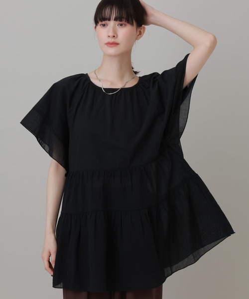 LAKOLE（ラコレ） tシャツ 半袖 布帛切替ティアードチュニック