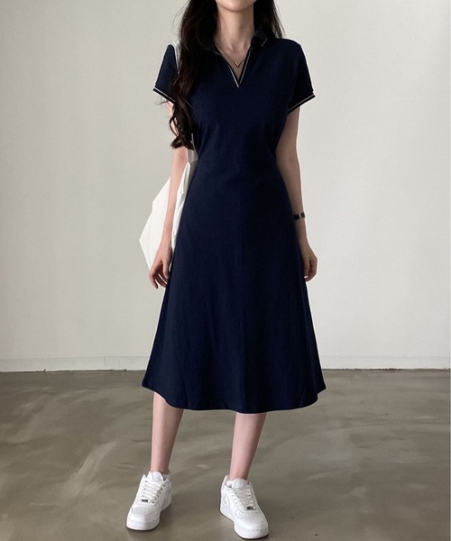 「MAISON DE THERESE」 半袖ワンピース FREE ネイビー レディース_画像3
