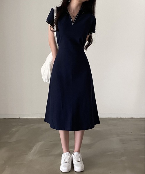 「MAISON DE THERESE」 半袖ワンピース FREE ネイビー レディース_画像5