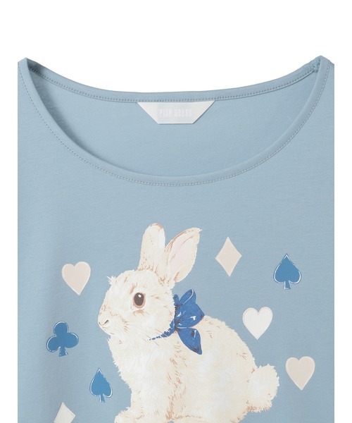 ピンクハウス うさぎ 刺繍 ブルーグレー 半袖チュニック PINK HOUSE（ピンクハウス） tシャツ 半袖 Rabbit Marchモチーフ