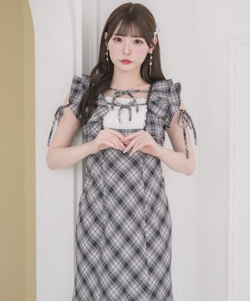 couture BY ROJITA 肩フリルチェックワンピース クチュールバイロジータ ワンピース 肩フリルチェックワンピース