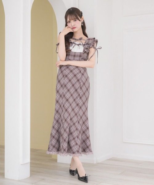 couture BY ROJITA 肩フリルチェックワンピース クチュールバイロジータ ワンピース 肩フリルチェックワンピース