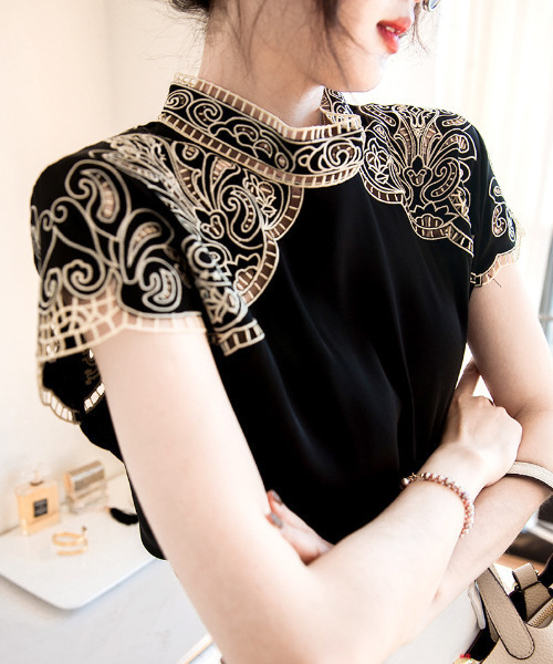 emi+ ブラウス シャツ プチハイネックレース刺繍ブラウス レディース 