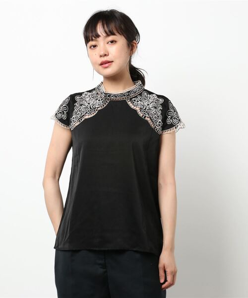 emi+ シャツ ブラウス レディース プチハイネックレース刺繍ブラウス 