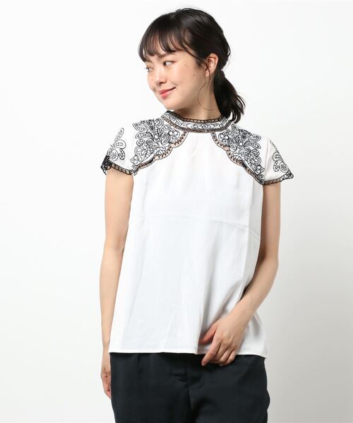 emi+ シャツ ブラウス レディース プチハイネックレース刺繍ブラウス 