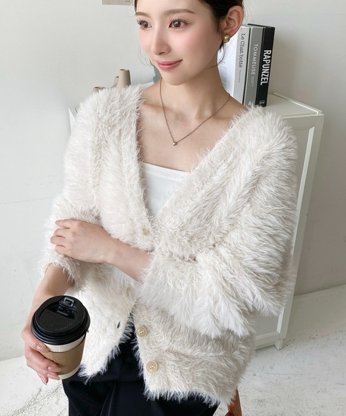 monitaly モニタリー シャギーVネックカーディガン XL 日本製 moment+ カーディガン 「累計販売枚数1万枚突破！」Vネックロング