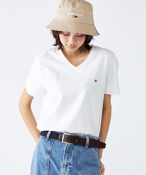 tシャツ 「オンライン限定」トミーヒルフィガー ワンポイントロゴVネックオーバーサイズTシャツ メンズ レディース | TOMMY HILFIGER | 01