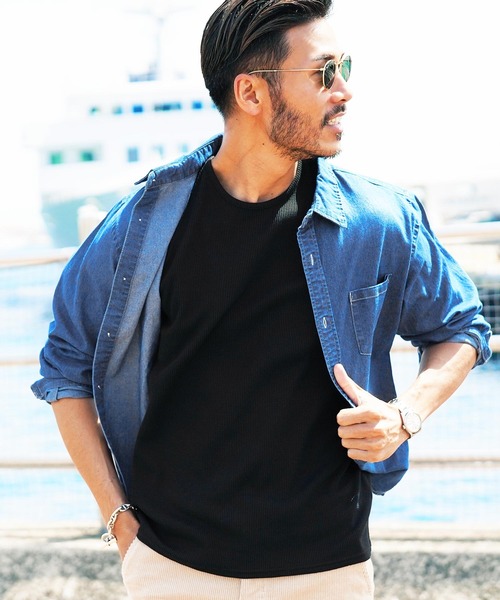   Jeans ｜ロゴパッチ ワッフル 長袖 Tシャツ JIGGYS SHOP tシャツ ワッフル クルーネック サーマル半袖T