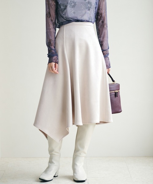 VIS スカート エコスエードアシンメトリーフレアスカート「sustainable