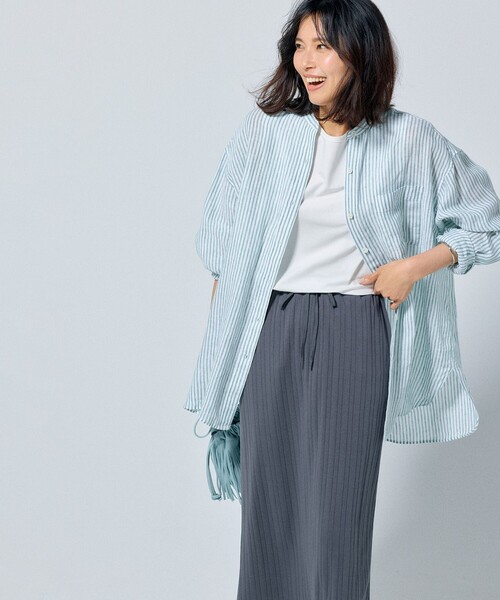 23区 LIBECO バンドカラー ビッグシルエット シャツ ブラウス 38