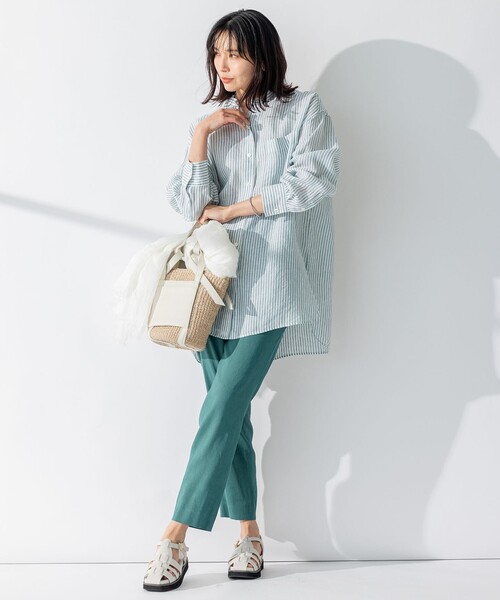23区 23SS LIBECO バンドカラー ビッグシルエット シャツ 青 38 23区 23SS LIBECO バンドカラー ビッグシルエット シャツ 青 38