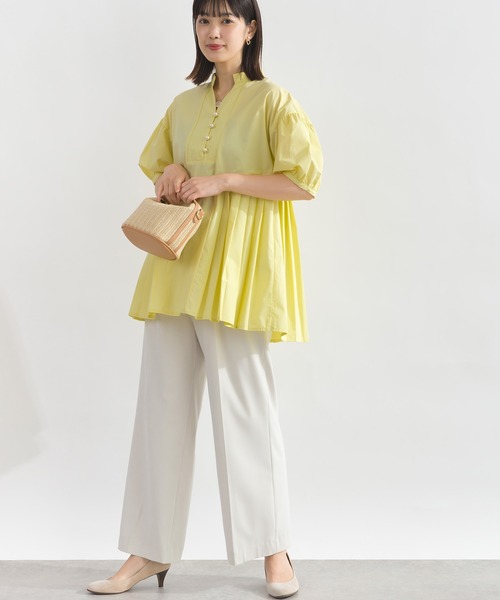 PICCIN PERLA ブラウス シャツ 裾プリーツパールボタンブラウス