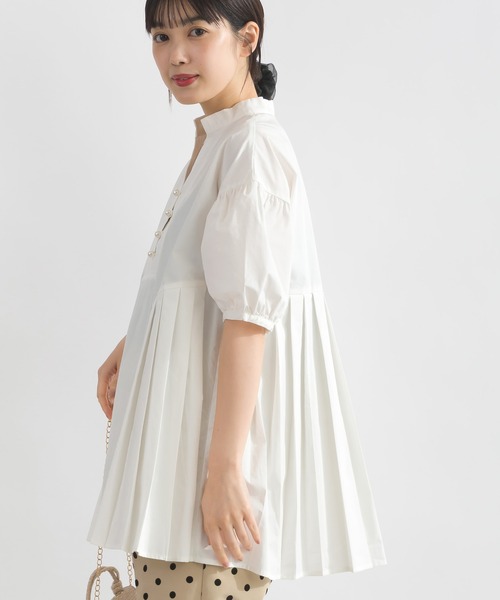 PICCIN PERLA ブラウス シャツ 裾プリーツパールボタンブラウス