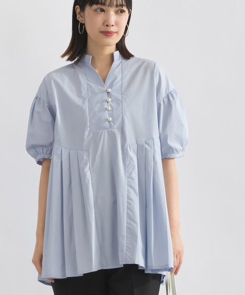 PICCIN PERLA ブラウス シャツ 裾プリーツパールボタンブラウス