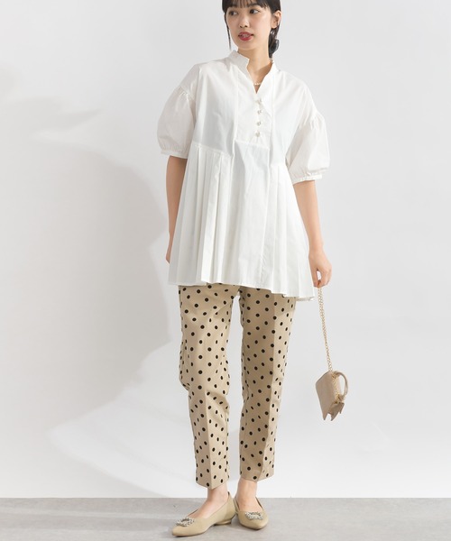 PICCIN PERLA ブラウス シャツ 裾プリーツパールボタンブラウス