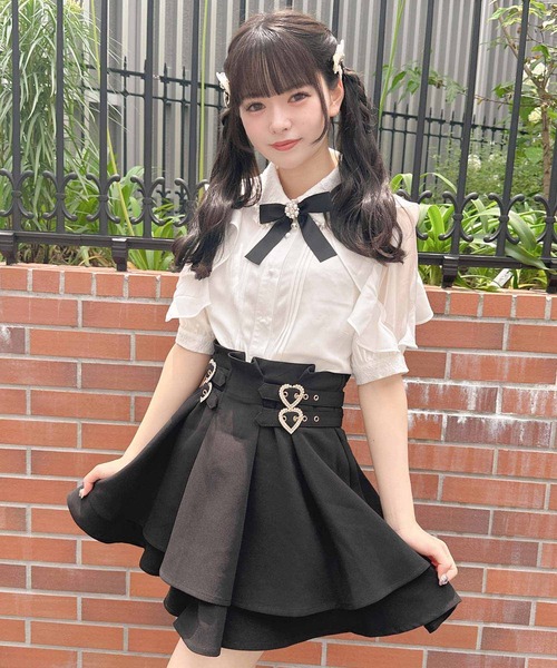 ROJITA（ロジータ） ブラウス シャツ 半袖 ラッフルスリーブパール衿 