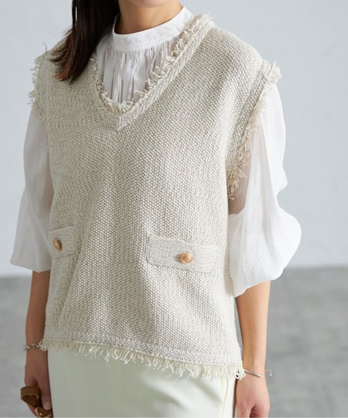 美品 ツイードニットベスト セール】 【洗える】ツイードニット ベスト （ベスト）｜ANY SIS