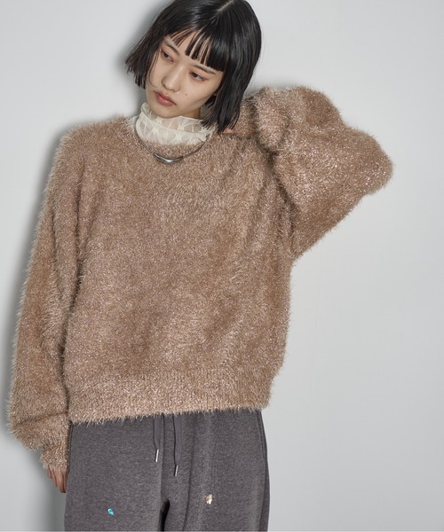 Vintage ハンドメイド グリッター ミックス シャギーニット セーター プルオーバー ヴィンテージ ラメ糸 キラキラ ビンテ Vintage ハンドメイド グリッター ミックス シャギーニット