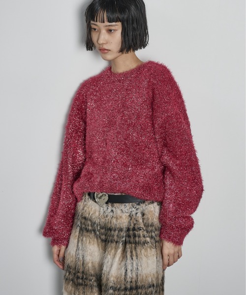 Vintage ハンドメイド グリッター ミックス シャギーニット セーター プルオーバー ヴィンテージ ラメ糸 キラキラ ビンテ Vintage ハンドメイド グリッター ミックス シャギーニット