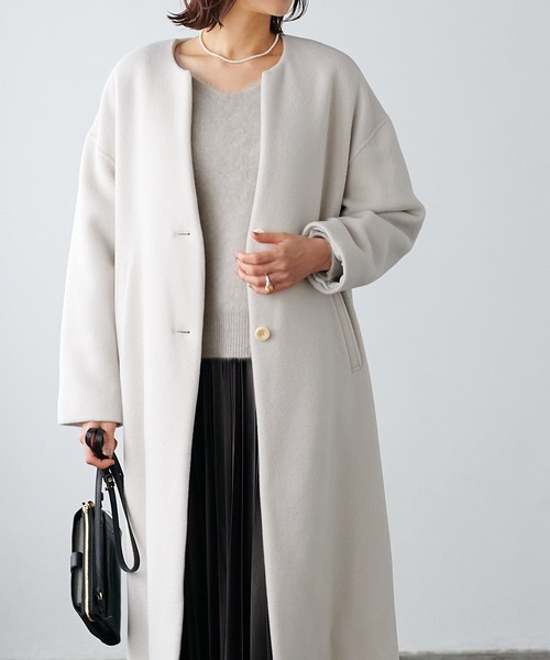 Jines（ジネス） ノーカラーコート コート シャルム加工スーパー110s