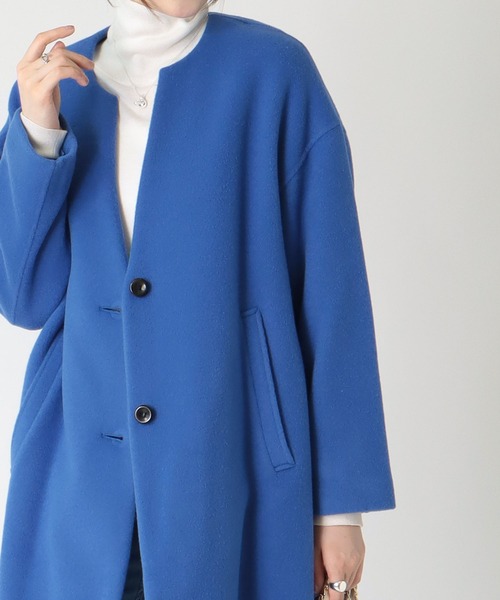 Jines（ジネス） ノーカラーコート コート シャルム加工スーパー110s