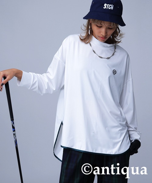 ANTIQUA STCH パイピングモックネックトップス GOLF ゴルフ antiqua tシャツ 「STCH」パイピングモックネックトップス