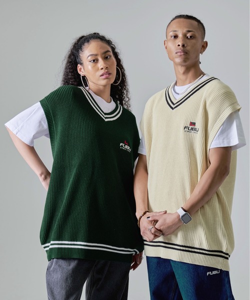 ベスト メンズ FUBU フブ ブランド ロゴ オーバーサイズ アメカジ プルオーバー Vネック ニット ベスト｜zozo｜22