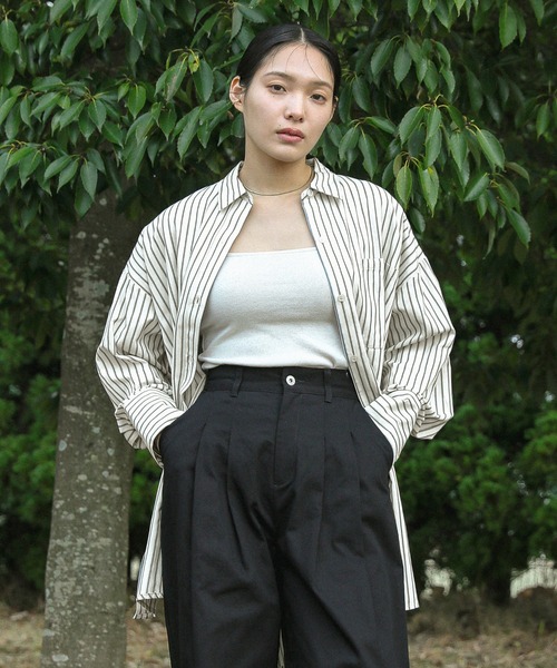 ブラウス シャツ Stripe Over Shirt レディース select MOCA ブラウス シャツ 「ZOZO限定」ストライプオーバー
